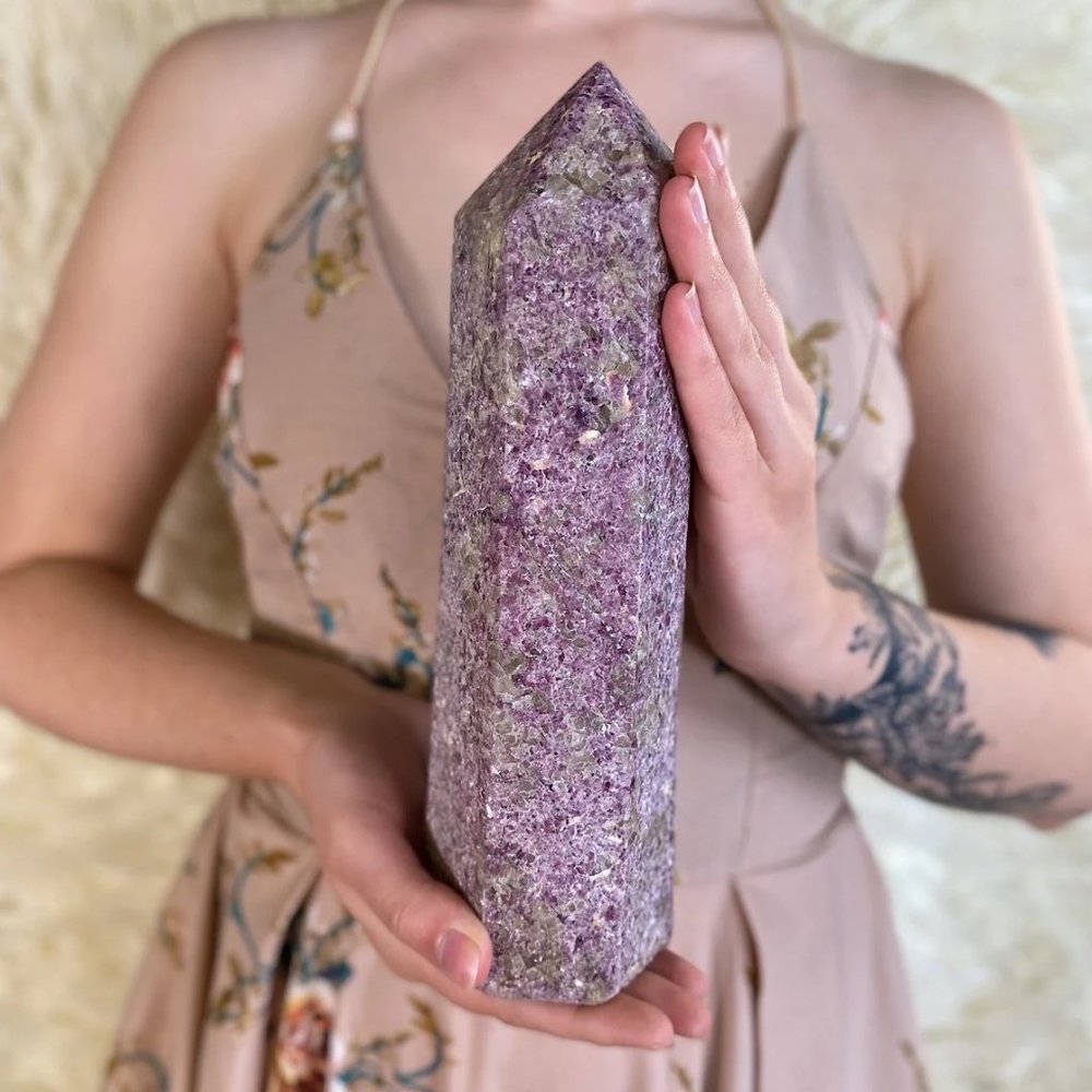 XL Polished Lepidolite Crystal Point Tower